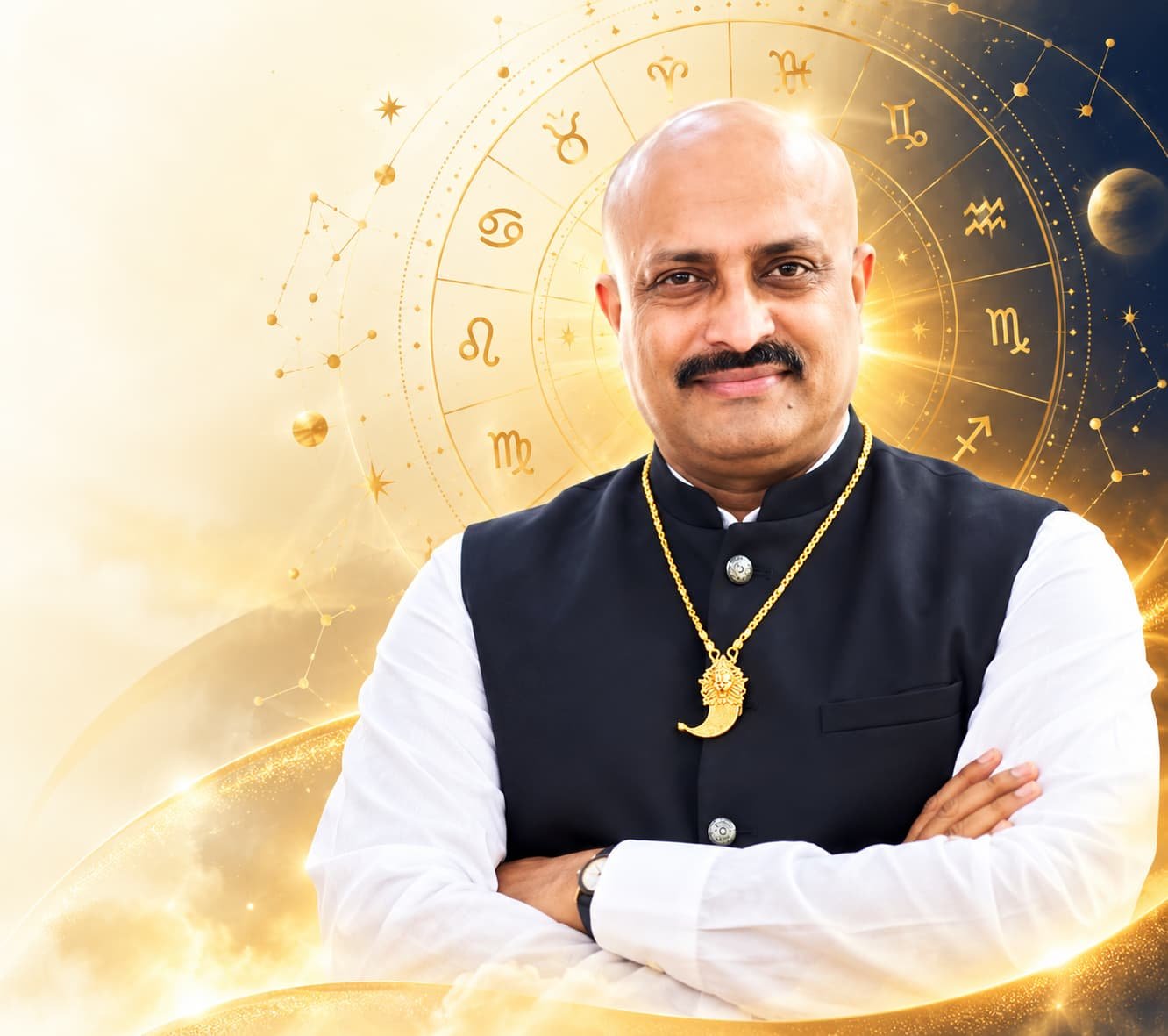 astrological mentor in golden zodiac glow